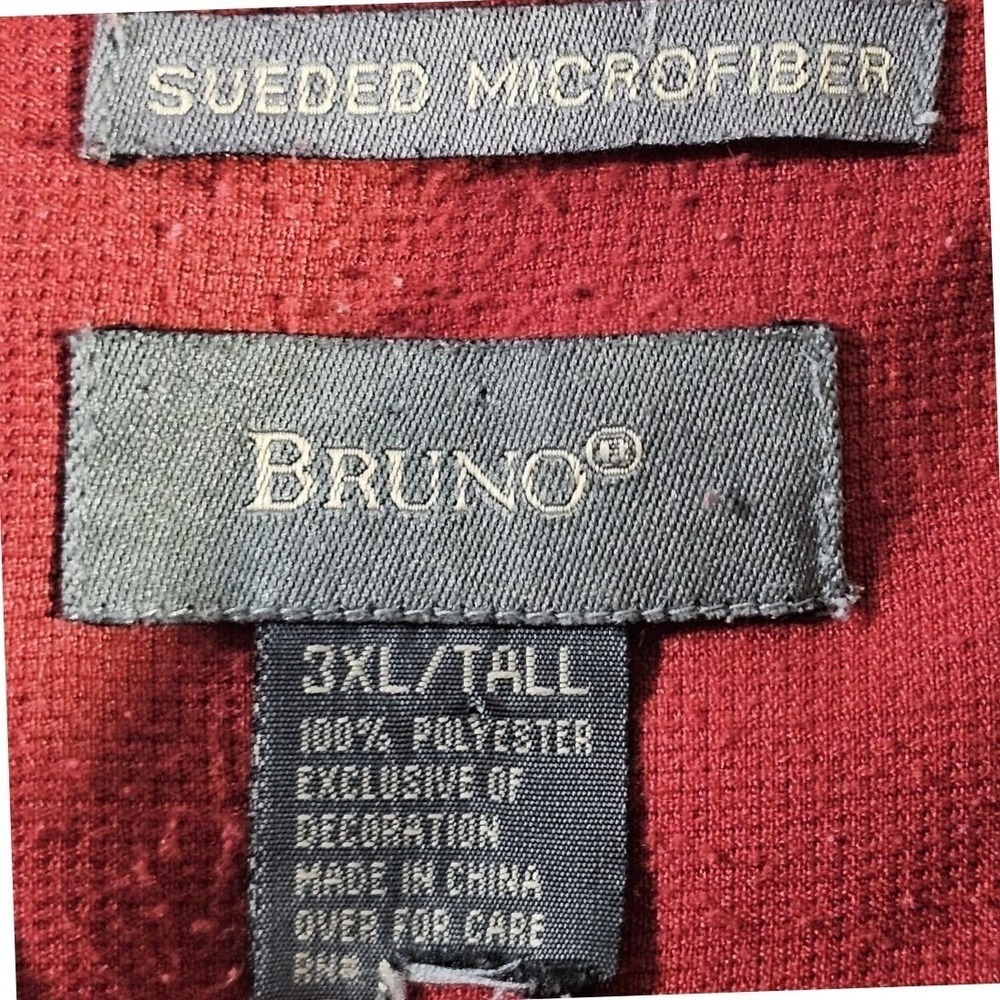 VTG Bruno Button Down Shirt Mens 3XLT‎ Red Sueded Microfiber Floral Embroidered - Picture 2 of 6